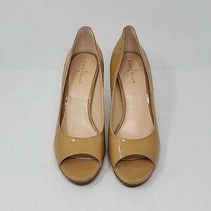 COLE HAAN Women’s Open Toe Nude Patent Heels